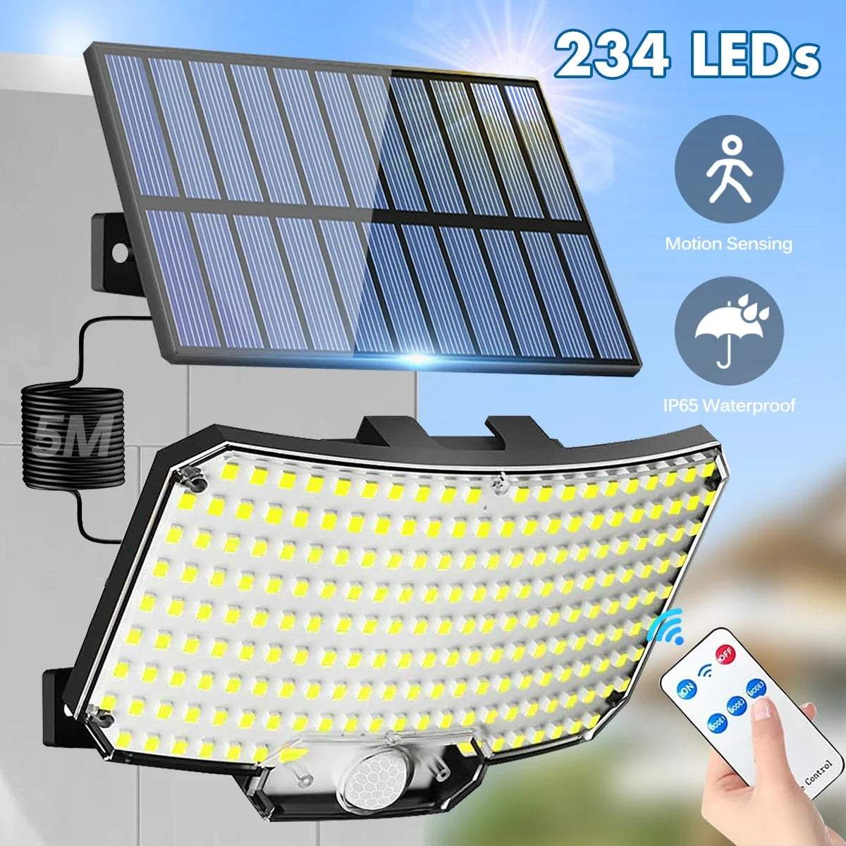 Solar Patio Lights, 234 LED Motion Sensor, 3 Lighting Modes, Remote Control, 5V Outdoor Security Light - product view 2