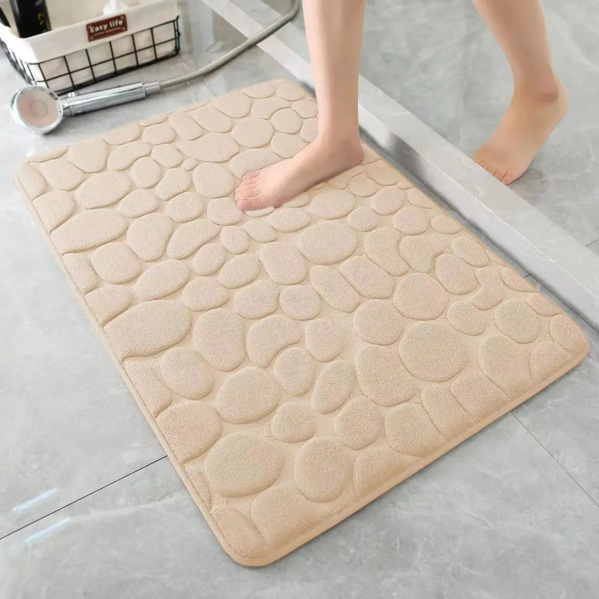 3D Non-Slip Bathroom Rug, Absorbent Quick-Dry Polyester Mat, Machine Washable Cobblestone Embossed Doormat in 6 Sizes - product view 1