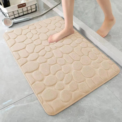 3D Non-Slip Bathroom Rug, Absorbent Quick-Dry Polyester Mat, Machine Washable Cobblestone Embossed Doormat in 6 Sizes - product view 1