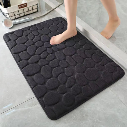 3D Non-Slip Bathroom Rug, Absorbent Quick-Dry Polyester Mat, Machine Washable Cobblestone Embossed Doormat in 6 Sizes - product view 3