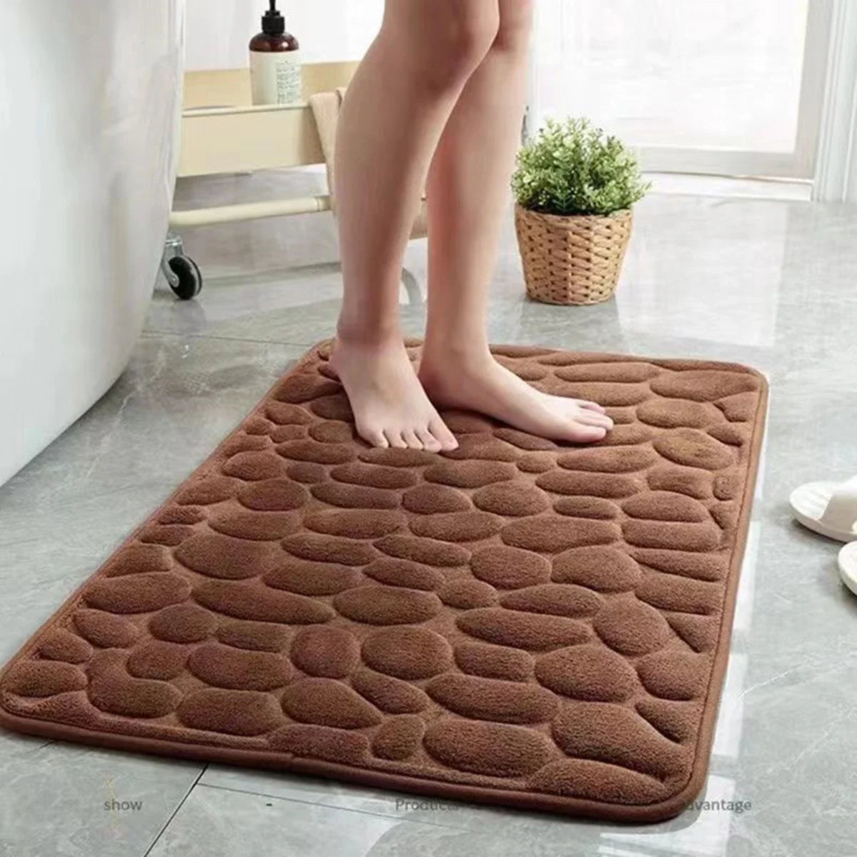 3D Non-Slip Bathroom Rug, Absorbent Quick-Dry Polyester Mat, Machine Washable Cobblestone Embossed Doormat in 6 Sizes - product view 4
