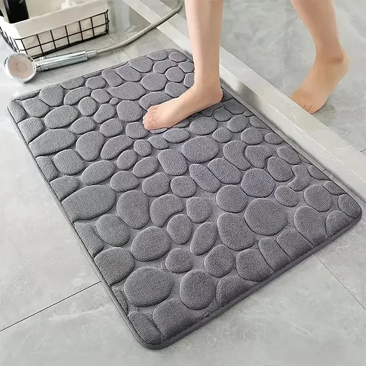 3D Non-Slip Bathroom Rug, Absorbent Quick-Dry Polyester Mat, Machine Washable Cobblestone Embossed Doormat in 6 Sizes - product view 6