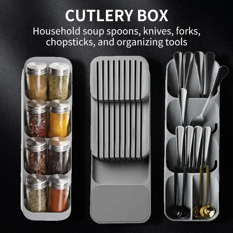 Kitchen Drawer Organizer, PA+PE Cutlery Tray for Spices, Knives, Forks and Spoons, 39.7 x 14.5 x 7.5 cm - product view 4