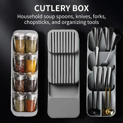 Kitchen Drawer Organizer, PA+PE Cutlery Tray for Spices, Knives, Forks and Spoons, 39.7 x 14.5 x 7.5 cm - product view 4
