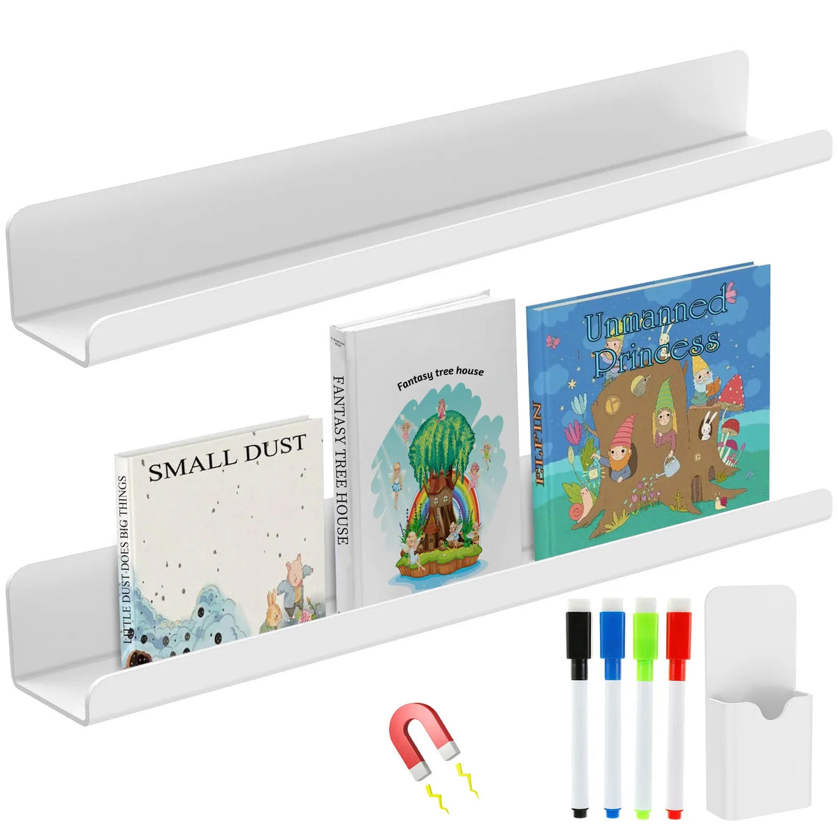 Magnetic Picture Ledge, 2-Piece Wall-Mounted Book and Display Shelf, 40 cm, 4 kg Capacity, Optional Pen Set - product view 2