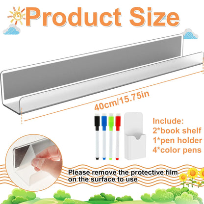Magnetic Picture Ledge, 2-Piece Wall-Mounted Book and Display Shelf, 40 cm, 4 kg Capacity, Optional Pen Set - product view 6