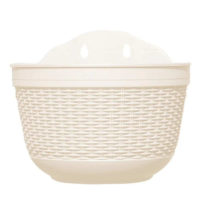 Imitation Rattan Wall Hanging Planter, Plastic Balcony Flower Pot Basket for Courtyard Garden and Home Décor - product view 2
