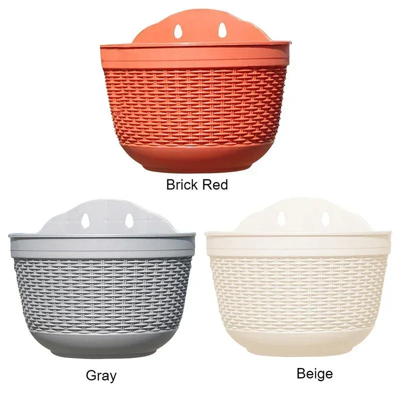 Imitation Rattan Wall Hanging Planter, Plastic Balcony Flower Pot Basket for Courtyard Garden and Home Décor - product view 4
