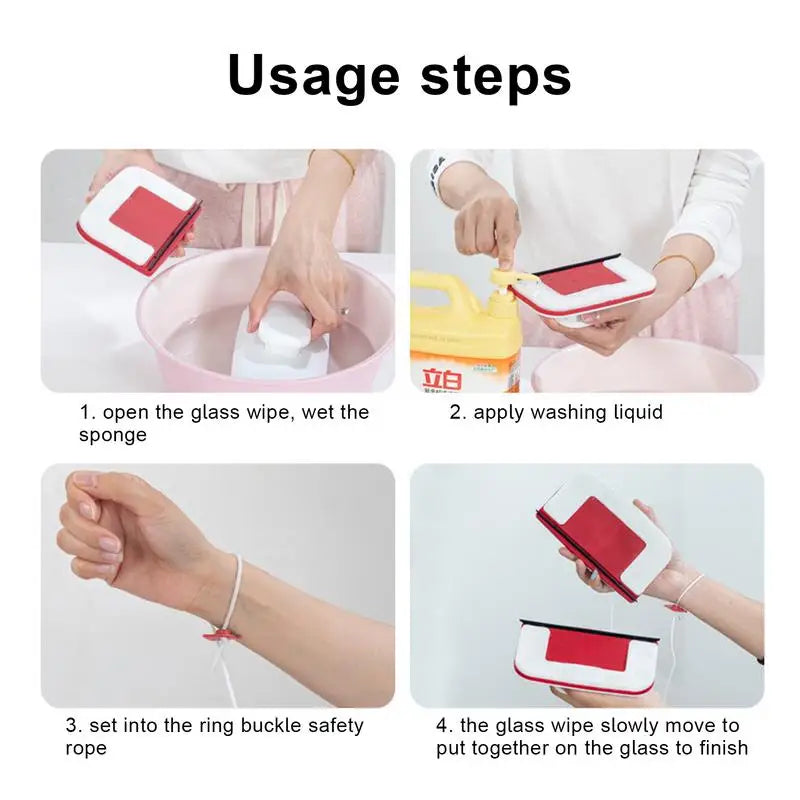 Magnetic Window Cleaner, Double-Sided Microfiber Glass Wiper with PP, Magnet, Silicone Strip, 16.5 cm Size - product view 5
