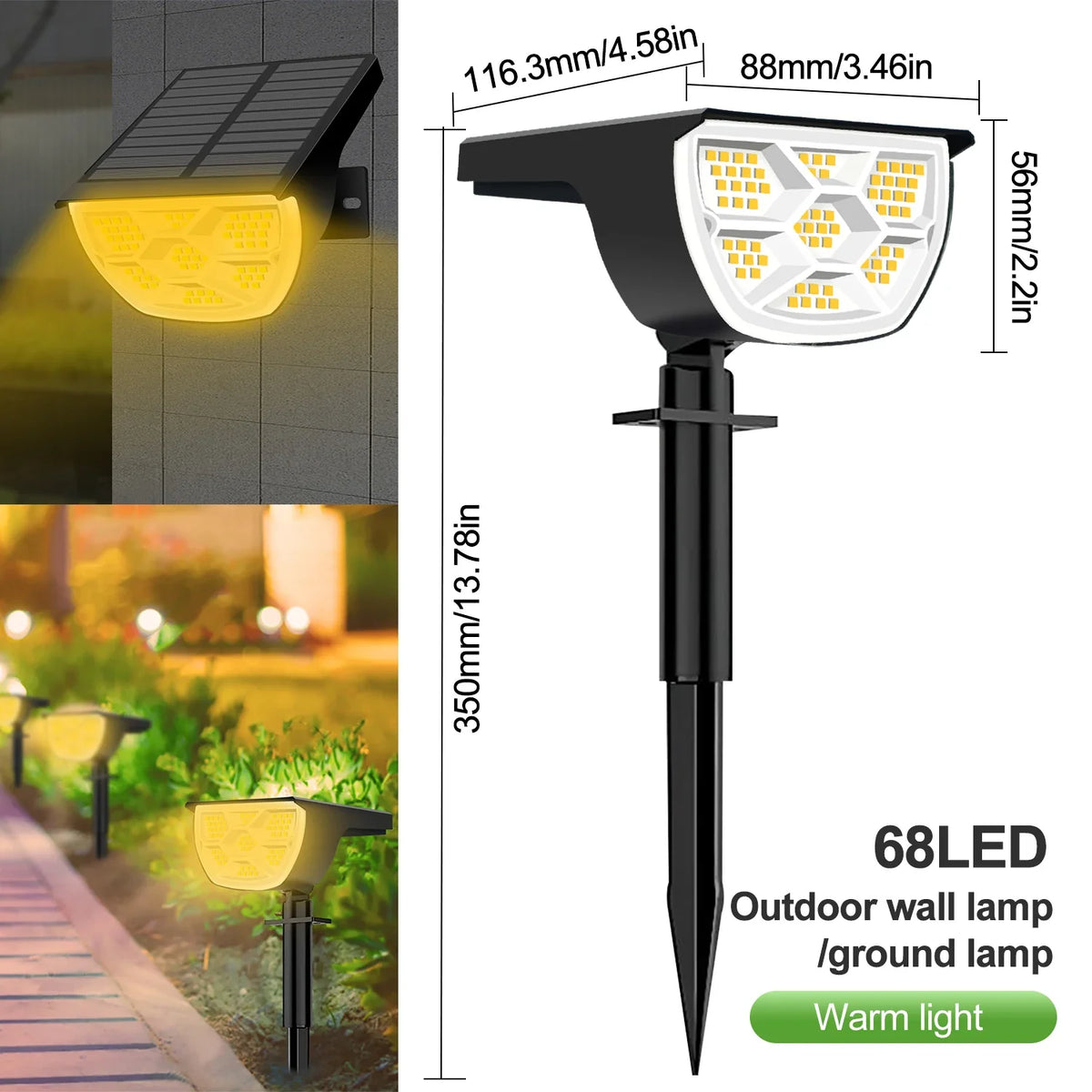 Solar Landscape Spotlight, 72 LED Outdoor Garden Light, 3 Brightness Modes, ABS Body for Yard and Path Lighting - product view 5