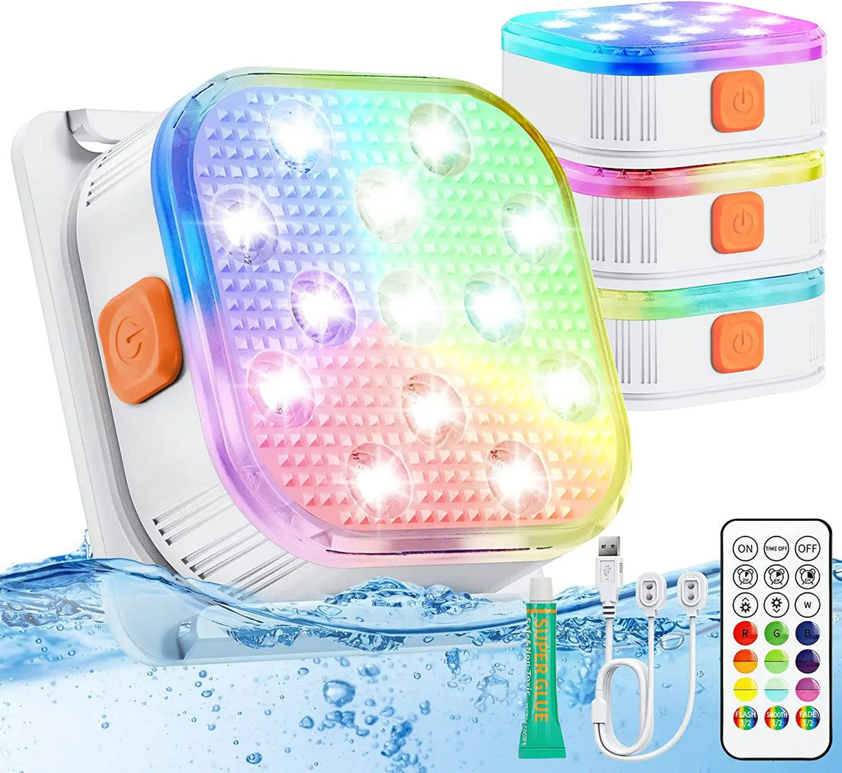 Rechargeable Color-Changing Underwater Pool Lights, 2-Piece LED Set with Remote Control for Swimming Pools and Hot Tubs - product view 1