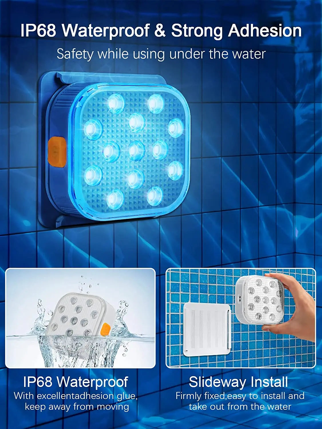 Rechargeable Color-Changing Underwater Pool Lights, 2-Piece LED Set with Remote Control for Swimming Pools and Hot Tubs - product view 4