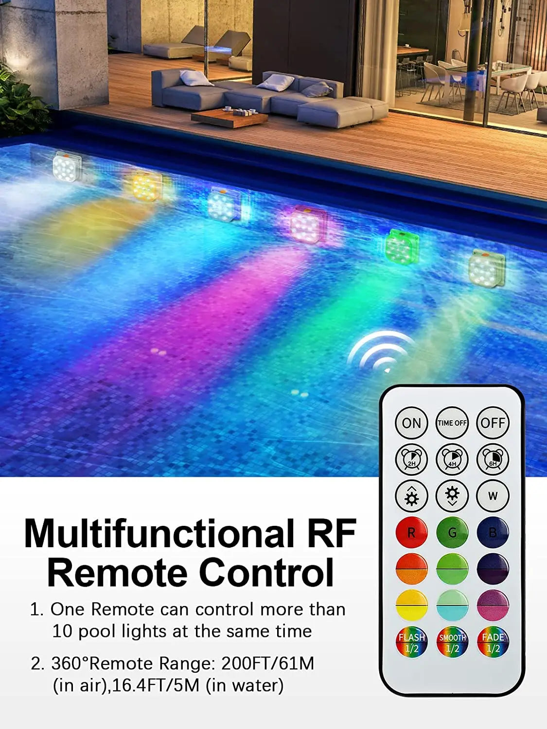 Rechargeable Color-Changing Underwater Pool Lights, 2-Piece LED Set with Remote Control for Swimming Pools and Hot Tubs - product view 5