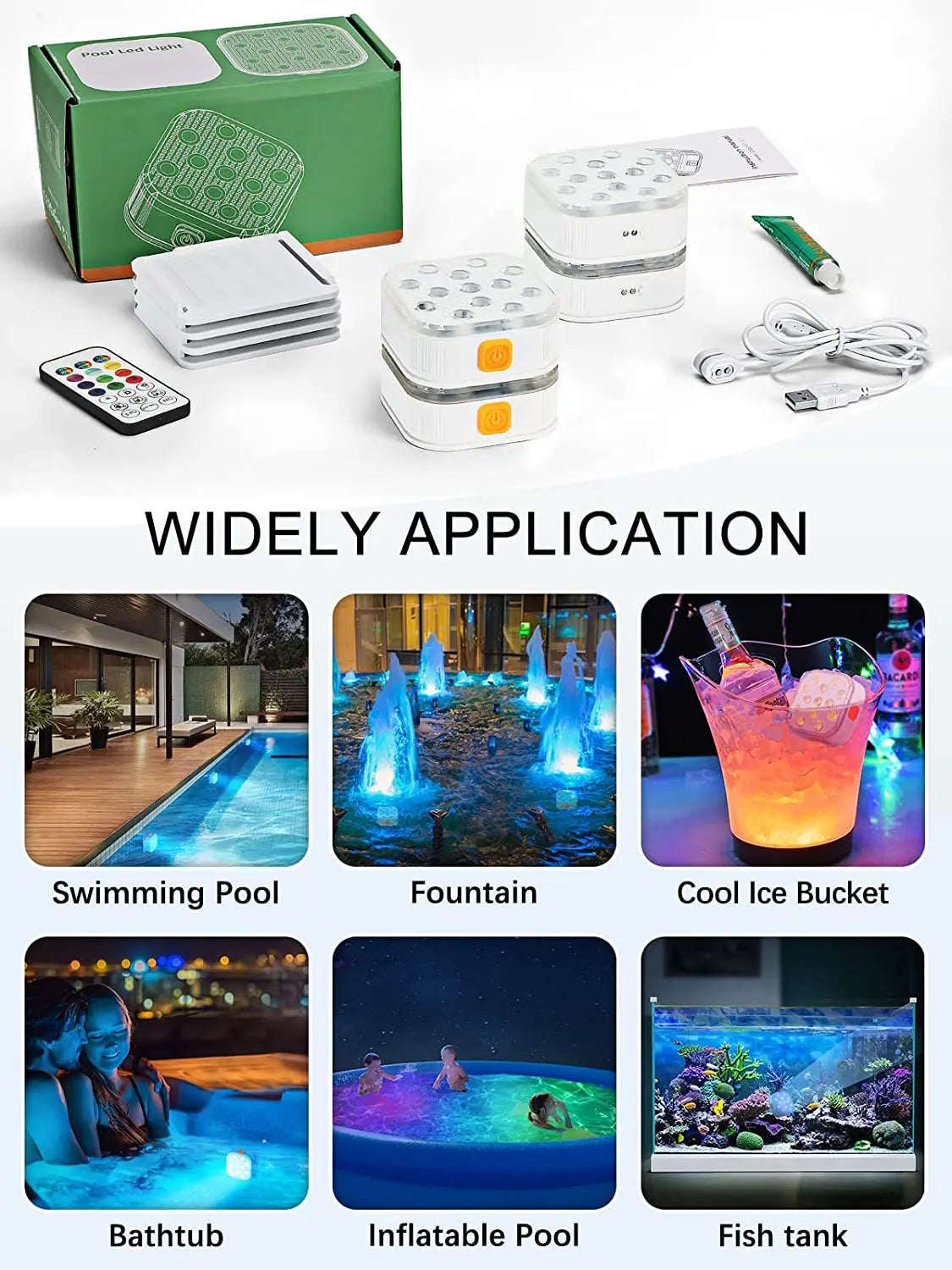 Rechargeable Color-Changing Underwater Pool Lights, 2-Piece LED Set with Remote Control for Swimming Pools and Hot Tubs - product view 6