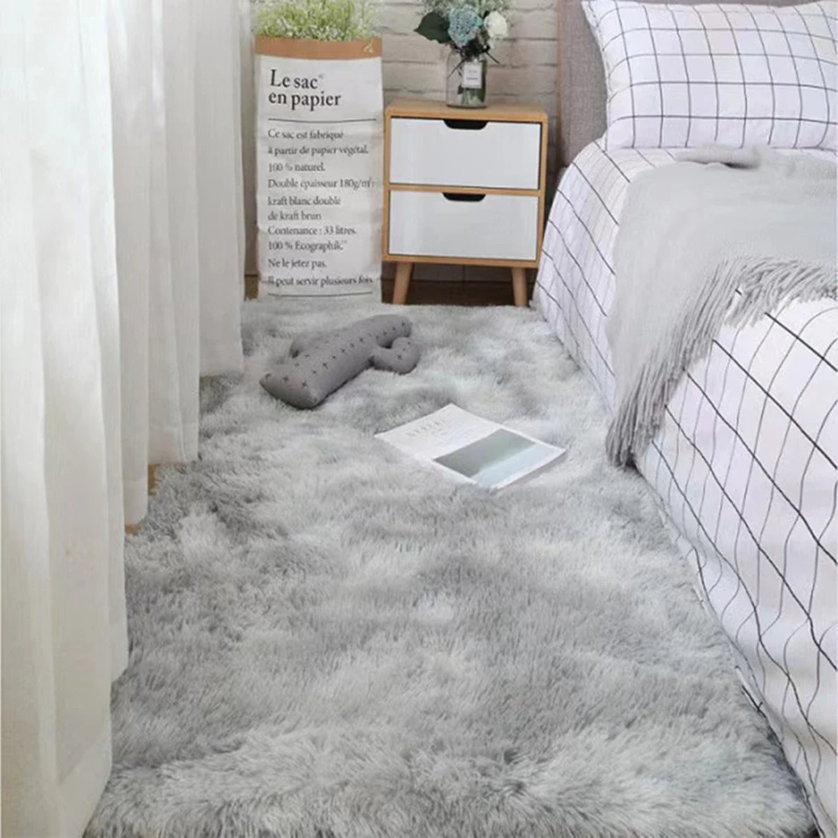 Modern Solid Area Rug, 100% Polyester Machine-Made Carpet with PVC Backing for Bedroom and Decorative Home Use - product view 4