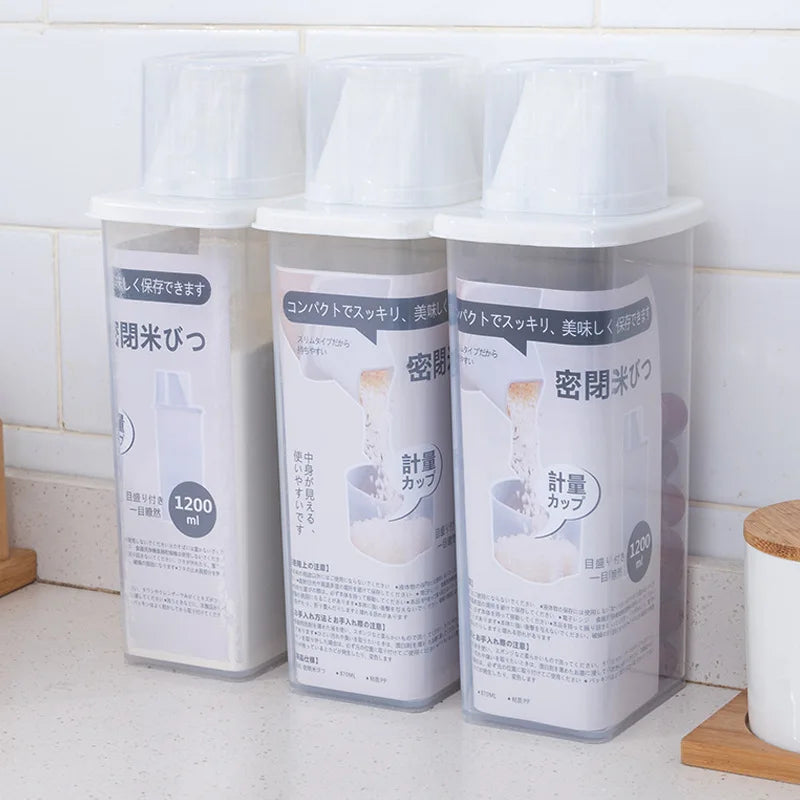 Sealed Food Storage Container, Plastic Grain and Rice Keeper with 1.2L Capacity, Compact Design and 870ML Option - product view 3