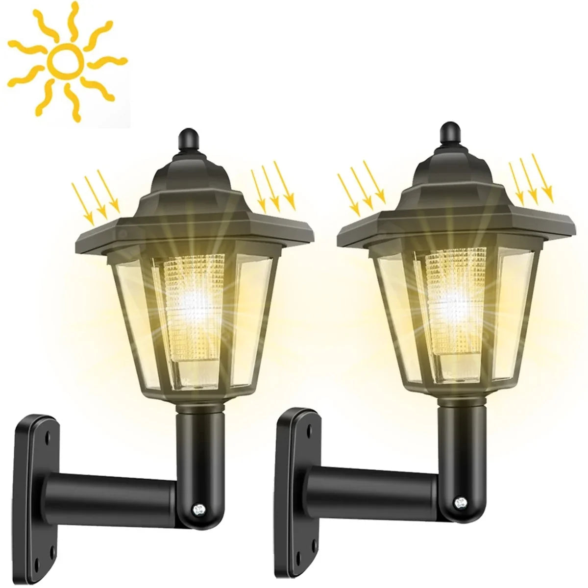 Solar Wall Lights, 2-Piece ABS Outdoor Garden Lamps with Automatic Dusk Lighting, 6–8 Hour Runtime and IP44 Design - product view 3