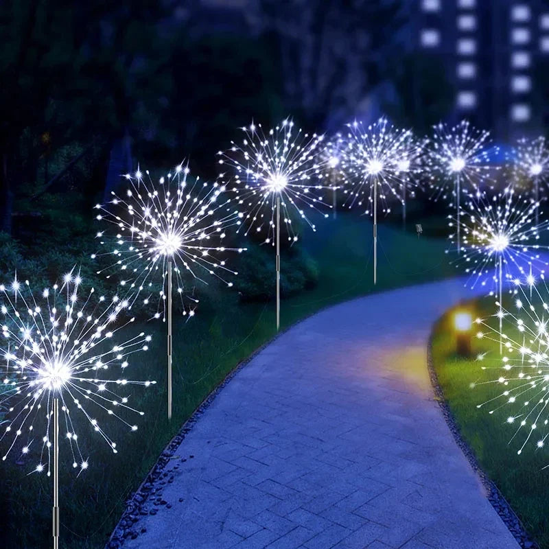 Solar Firework Garden Lights, LED Lawn Decoration with Automatic Night Lighting, Flexible Shapes and White or Color Options - product view 1