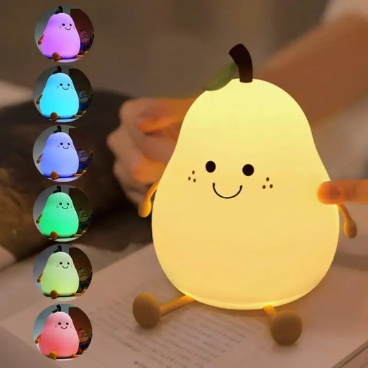 Rechargeable Pear Night Light, Touch Dimming, 7-Color Mode, 1200mAh Battery, Silicone ABS Body for Bedroom Decor - product view 1