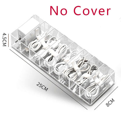 Transparent Cable Storage Box, Reusable Plastic Organizer with Divided Grid Compartments for Chargers and Data Cables - product view 3