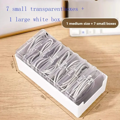 Transparent Cable Storage Box, Reusable Plastic Organizer with Divided Grid Compartments for Chargers and Data Cables - product view 4
