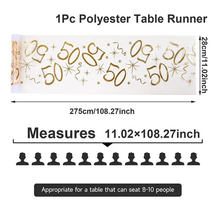 Printed Birthday Table Runner, Polyester Party Table Cover in 50th or 60th Birthday Designs for Celebration Decor - product view 1
