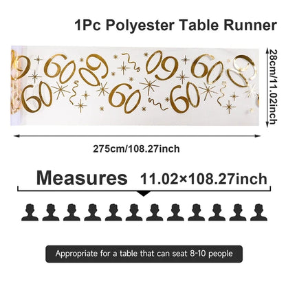 Printed Birthday Table Runner, Polyester Party Table Cover in 50th or 60th Birthday Designs for Celebration Decor - product view 2