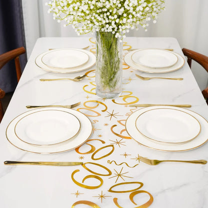 Printed Birthday Table Runner, Polyester Party Table Cover in 50th or 60th Birthday Designs for Celebration Decor - product view 3