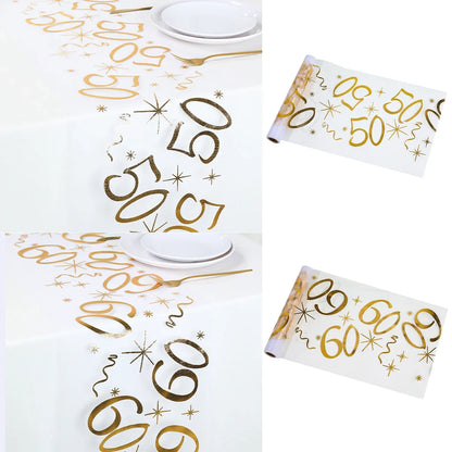 Printed Birthday Table Runner, Polyester Party Table Cover in 50th or 60th Birthday Designs for Celebration Decor - product view 4