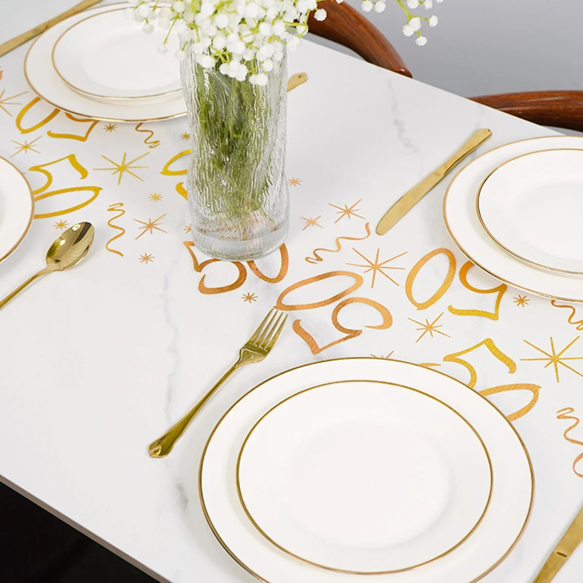 Printed Birthday Table Runner, Polyester Party Table Cover in 50th or 60th Birthday Designs for Celebration Decor - product view 5