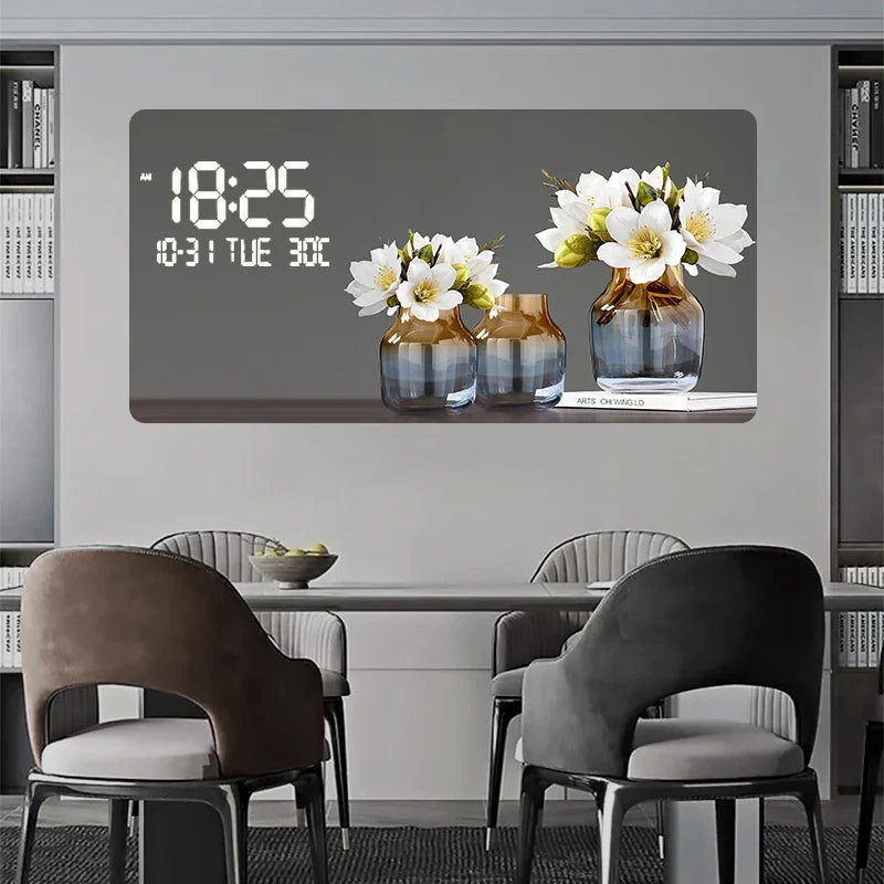 Flower Pattern Digital Wall Clock with LED Light, Square Acrylic Design, Mute Speaker Feature, Five Sheet Sizes - product view 1