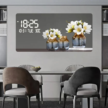 Flower Pattern Digital Wall Clock with LED Light, Square Acrylic Design, Mute Speaker Feature, Five Sheet Sizes - product view 1