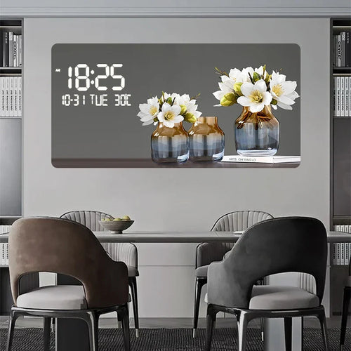 Flower Pattern Digital Wall Clock with LED Light, Square Acrylic Design, Mute Speaker Feature, Five Sheet Sizes - product view 1