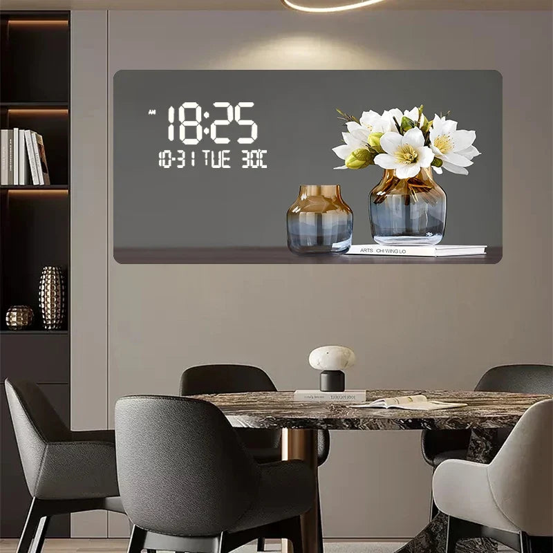 Flower Pattern Digital Wall Clock with LED Light, Square Acrylic Design, Mute Speaker Feature, Five Sheet Sizes - product view 2