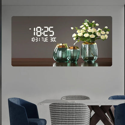Flower Pattern Digital Wall Clock with LED Light, Square Acrylic Design, Mute Speaker Feature, Five Sheet Sizes - product view 3