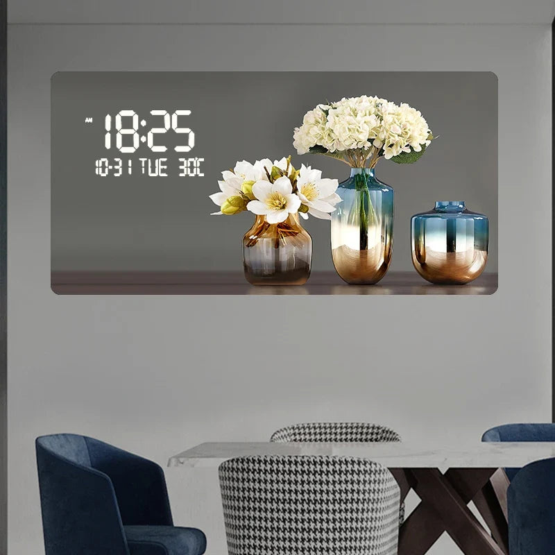 Flower Pattern Digital Wall Clock with LED Light, Square Acrylic Design, Mute Speaker Feature, Five Sheet Sizes - product view 5