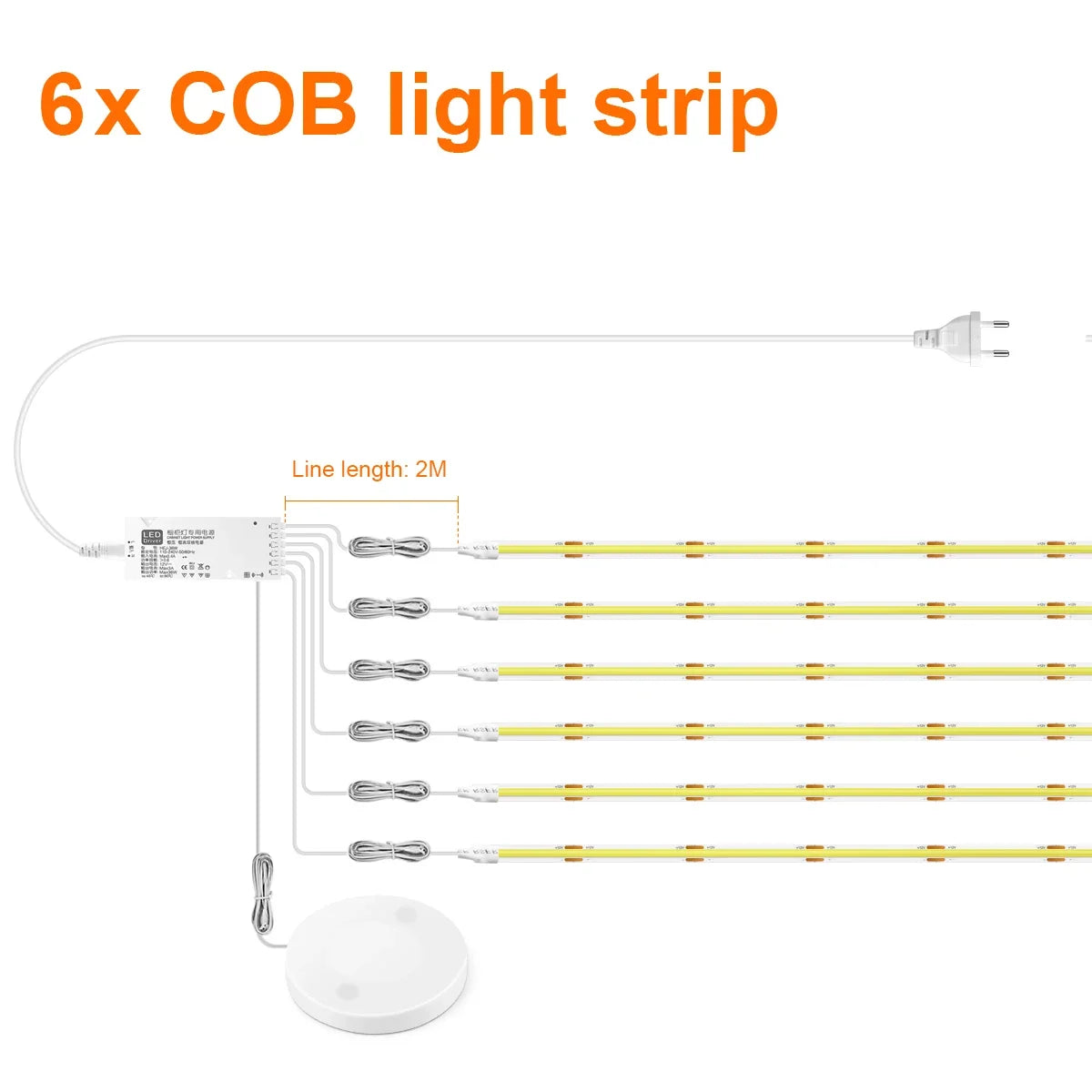 COB LED Strip Light with Through-Surface Touch Dimmer, 100–500cm, Warm or Neutral White, EU or US Plug - product view 2