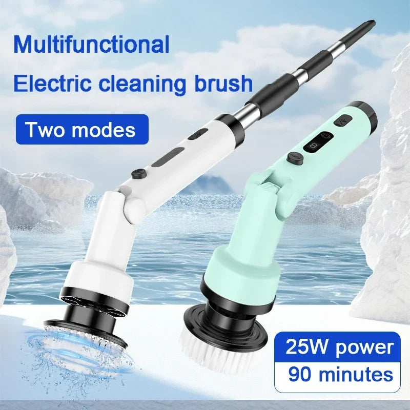 Cordless Electric Spin Scrubber, 9 Replaceable Brush Heads, Adjustable Handle and Digital Display for Bathroom and Floor Cleaning - product view 4