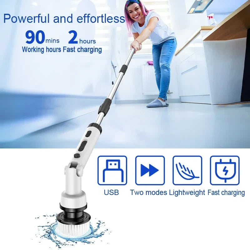 Cordless Electric Spin Scrubber, 9 Replaceable Brush Heads, Adjustable Handle and Digital Display for Bathroom and Floor Cleaning - product view 5