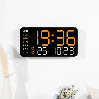 Digital Wall Clock with Date, Week and Temperature Display, 5 Brightness Levels, USB Power, Alarm and Table or Wall Placement - product view 4