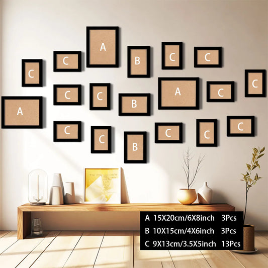 19-Piece Resin Photo Frame Set, Modern Rectangle Wall Décor in Black or Black and White Styles - product view 1