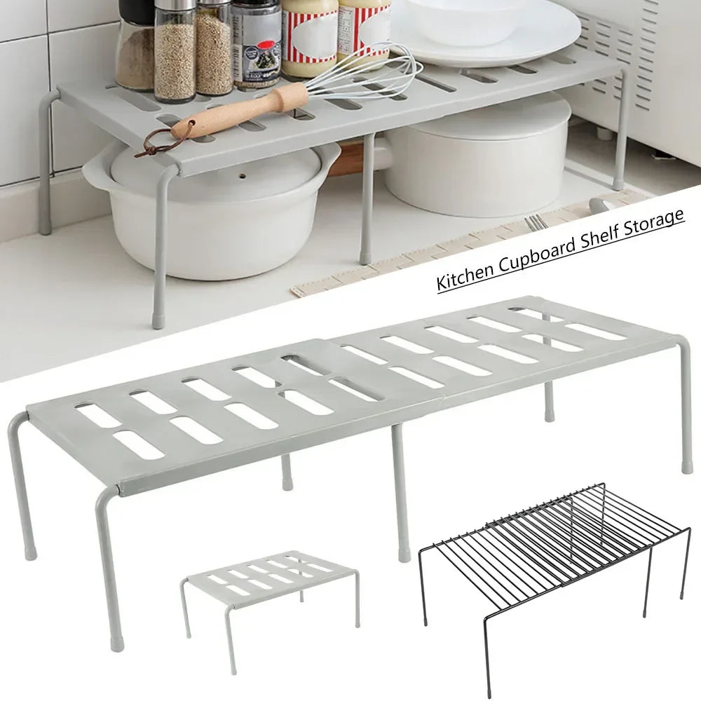 Expandable Kitchen Shelf, ABS Spice Organizer Rack, 36–69 cm Adjustable Width, Freestanding 1-Tier Cabinet Storage in White or Gray - product view 3