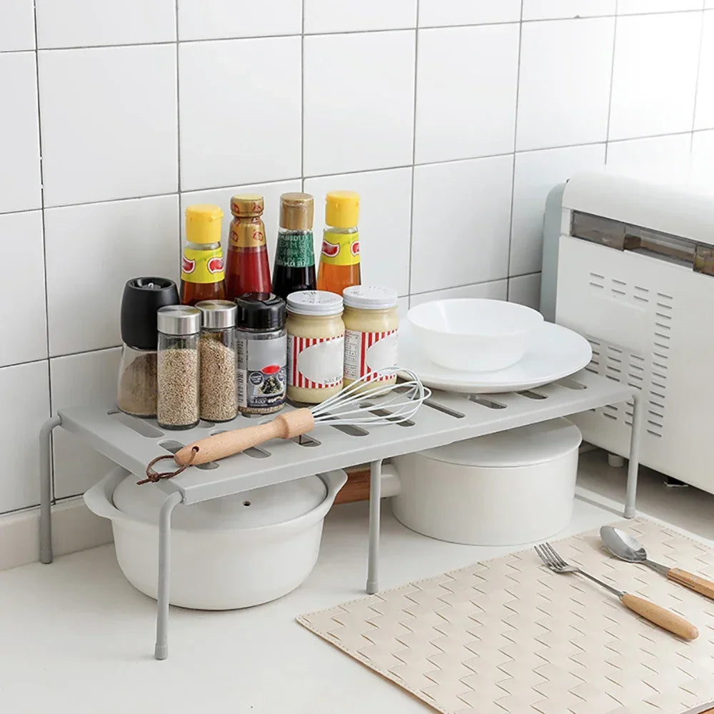 Expandable Kitchen Shelf, ABS Spice Organizer Rack, 36–69 cm Adjustable Width, Freestanding 1-Tier Cabinet Storage in White or Gray - product view 4