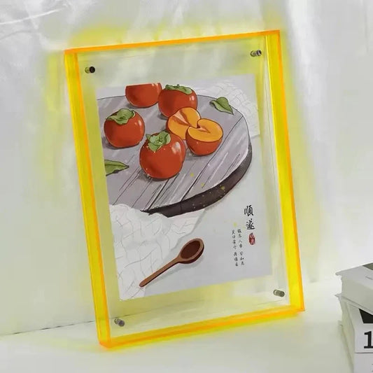 Modern Acrylic Floating Frame, Neon Color Rectangle Photo Display, Wall or Tabletop Decor in 7 Sizes - product view 1