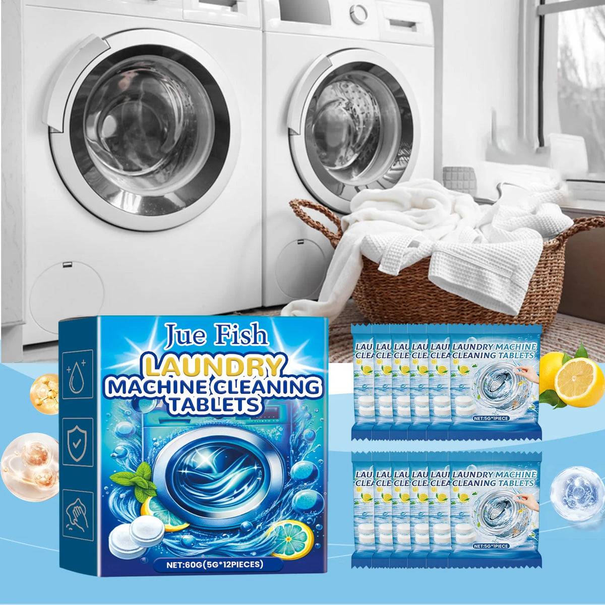Washing Machine Cleaner Tablets, 12 Effervescent Deep-Cleaning Tablets for Laundry Appliance Odor and Dirt Care - product view 3