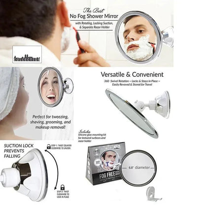 Fogless Bathroom Mirror, 360° Rotation, Locking Suction Cup, 6-Inch Portable Modern Mirror for Shower Shaving and Makeup - product view 3