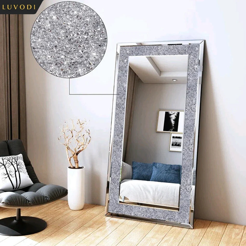 Large Silver Framed Bathroom Mirror, 5 mm HD Glass, Crystal Rhinestone Border, 120 x 60 cm Wall Decor - product view 2