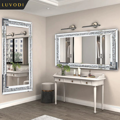 Large Silver Framed Bathroom Mirror, 5 mm HD Glass, Crystal Rhinestone Border, 120 x 60 cm Wall Decor - product view 3