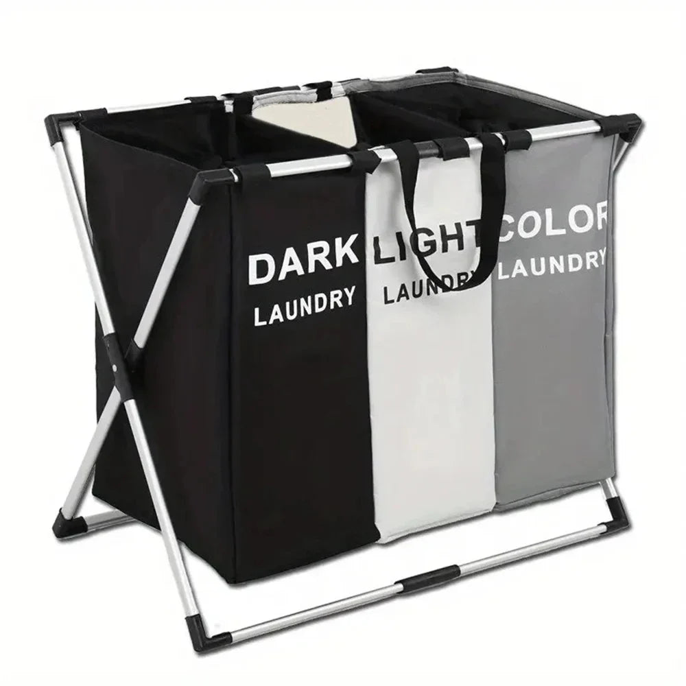 Collapsible Clothes Hamper, Foldable Oxford Laundry Basket with Handles, Reusable Modern Storage in 1-Grid or 3-Grid Options - product view 3