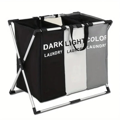 Collapsible Clothes Hamper, Foldable Oxford Laundry Basket with Handles, Reusable Modern Storage in 1-Grid or 3-Grid Options - product view 3